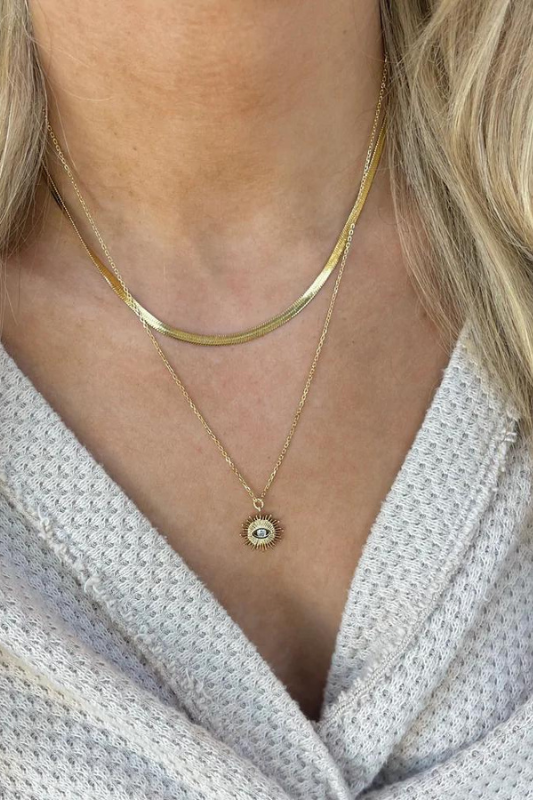 Skinny Gold Herringbone Necklace-Stainless Steel