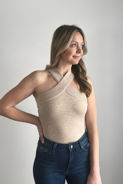 Criss Cross Sweater Bodysuit Taupe