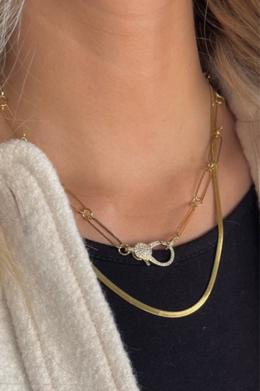 Skinny Gold Herringbone Necklace-Stainless Steel