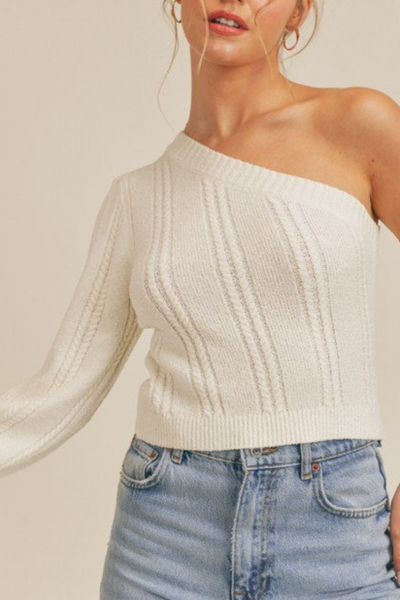 Cable Knit One Shoulder Top