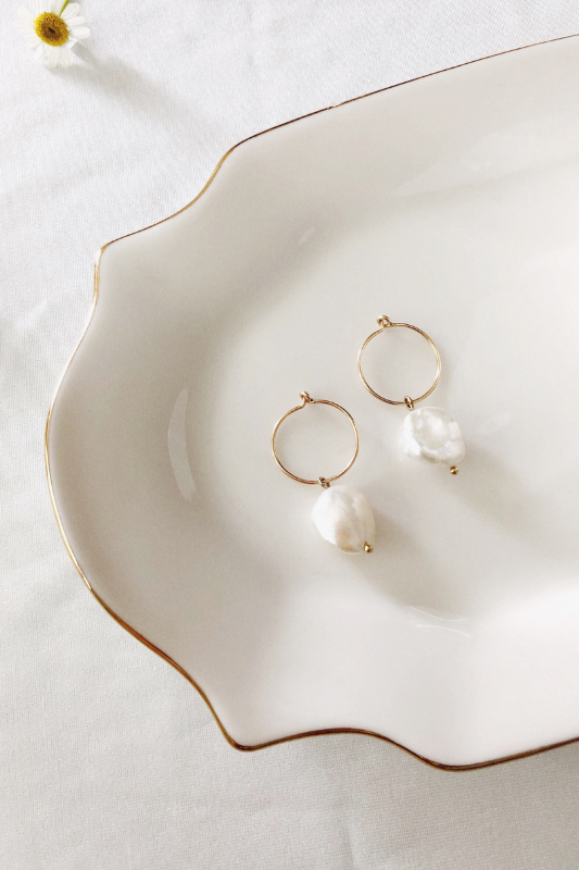 Pearl Hoop Earrings - 14K Gold Filled