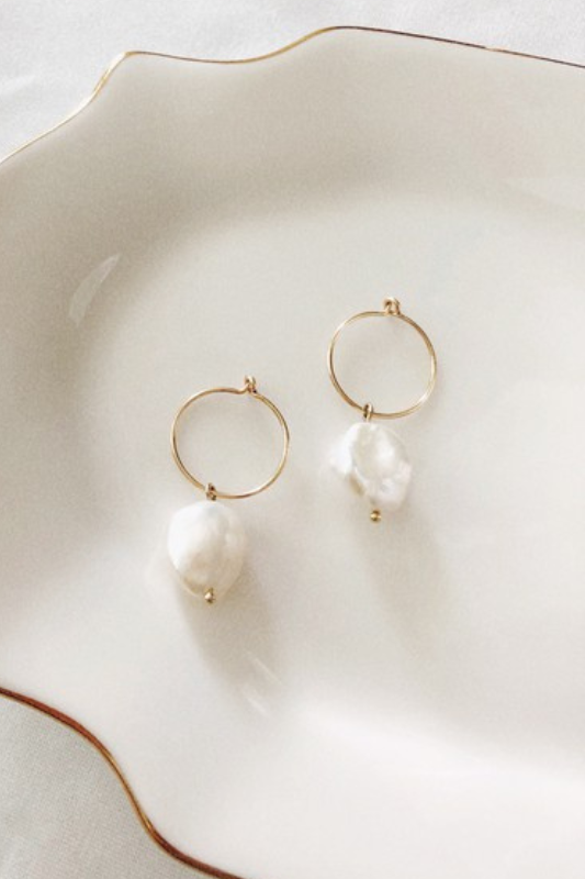 Pearl Hoop Earrings - 14K Gold Filled