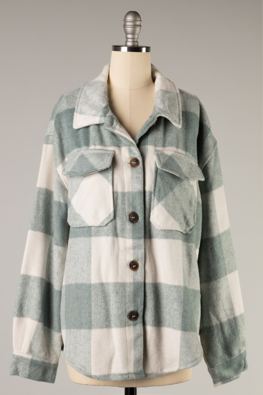 Fall for It Plaid Shacket - Soft Green